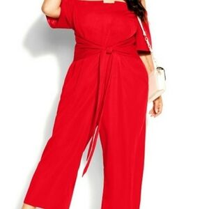City Chic Red Jumpsuit Wide-Leg High-Waisted